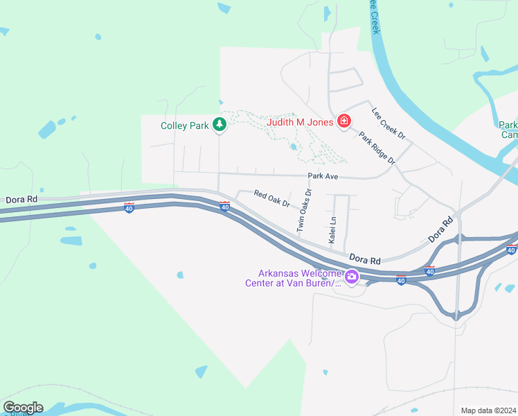 map of restaurants, bars, coffee shops, grocery stores, and more near 2610 Dora Road in Van Buren