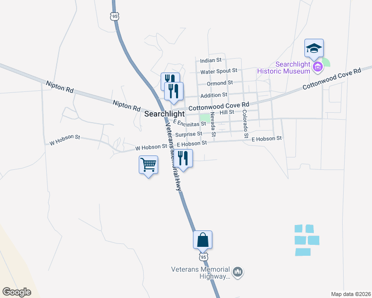 map of restaurants, bars, coffee shops, grocery stores, and more near 101 East Hobson Street in Searchlight