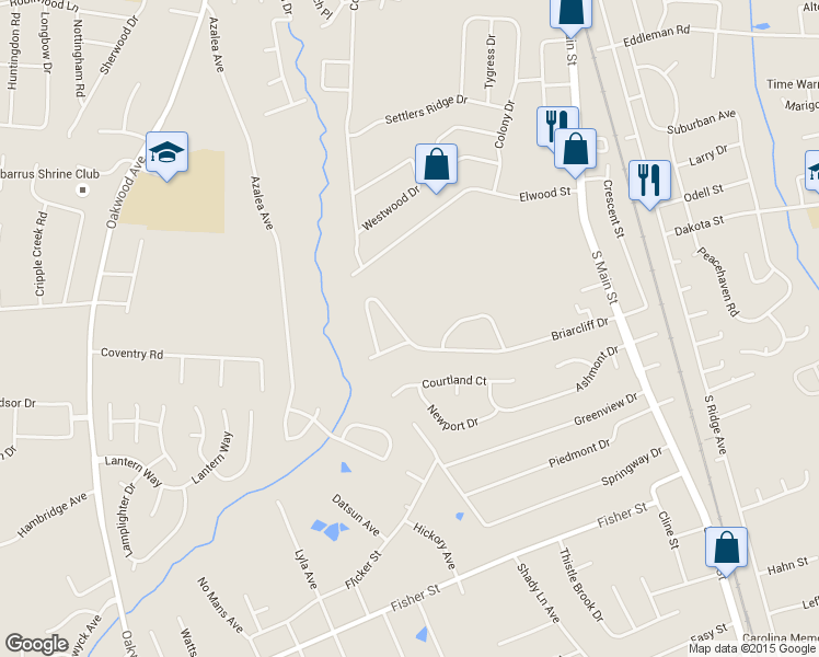map of restaurants, bars, coffee shops, grocery stores, and more near 302 Meadowood Circle in Kannapolis