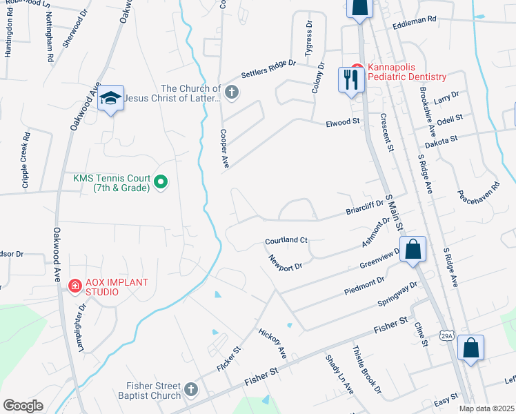 map of restaurants, bars, coffee shops, grocery stores, and more near 302 Meadowood Circle in Kannapolis