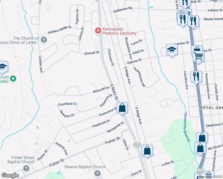map of restaurants, bars, coffee shops, grocery stores, and more near 2210 South Main Street in Kannapolis