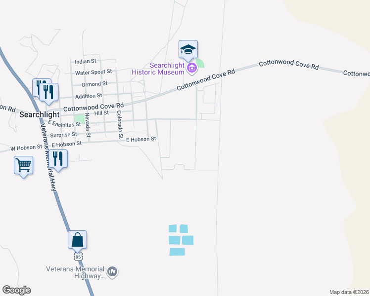 map of restaurants, bars, coffee shops, grocery stores, and more near 1113 Aqua View Drive in Searchlight