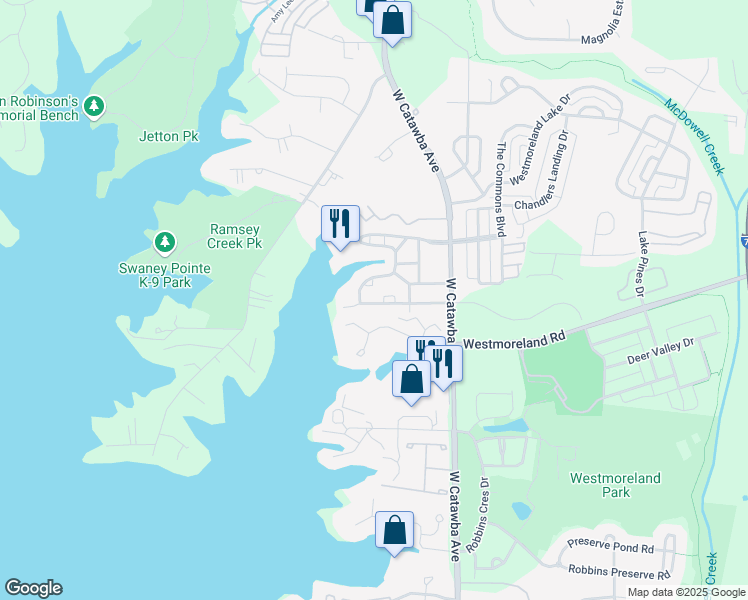 map of restaurants, bars, coffee shops, grocery stores, and more near 7915 Village Harbor Drive in Cornelius