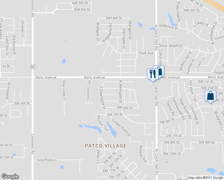 map of restaurants, bars, coffee shops, grocery stores, and more near 12420 Southwest 3rd Street in Yukon