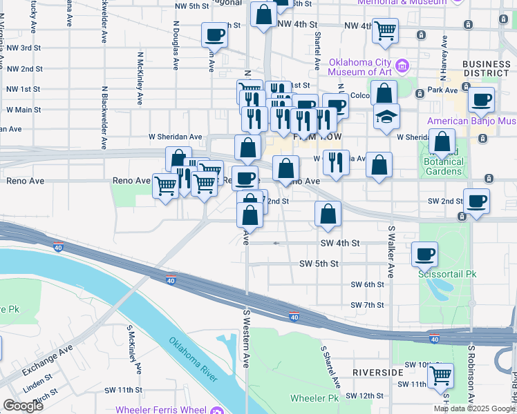 map of restaurants, bars, coffee shops, grocery stores, and more near 270 South Western Avenue in Oklahoma City
