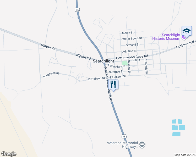 map of restaurants, bars, coffee shops, grocery stores, and more near Hobson Street in Searchlight