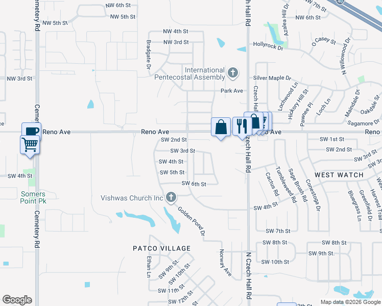map of restaurants, bars, coffee shops, grocery stores, and more near 401 Cherokee Gate Dr in Yukon