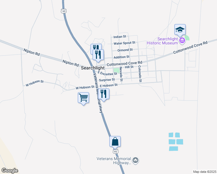 map of restaurants, bars, coffee shops, grocery stores, and more near Main Street in Searchlight