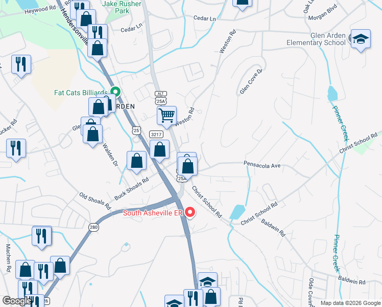 map of restaurants, bars, coffee shops, grocery stores, and more near 5 Pensacola Heights in Arden