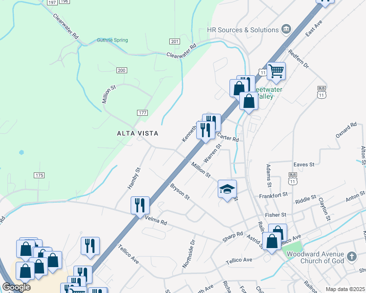 map of restaurants, bars, coffee shops, grocery stores, and more near 315 Kenneth St in Athens