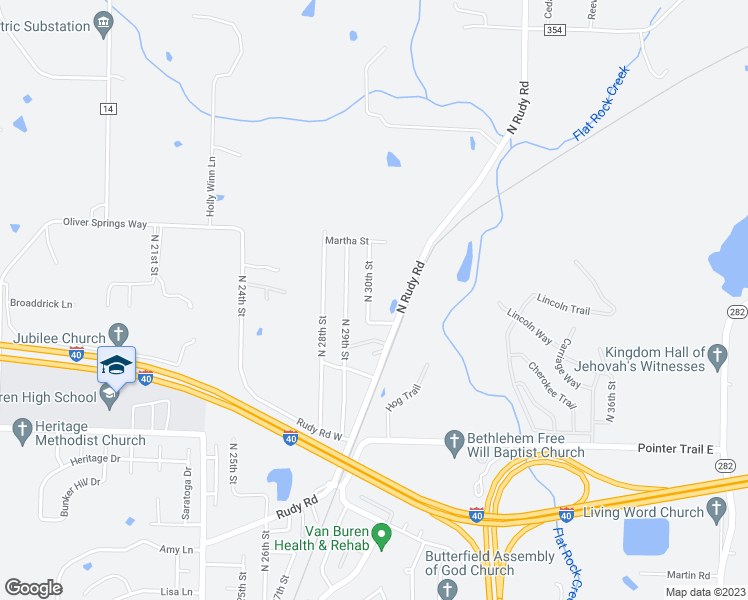 map of restaurants, bars, coffee shops, grocery stores, and more near 1908 North 30th Street in Van Buren