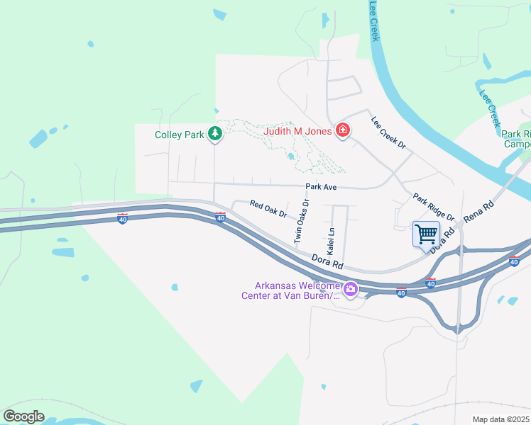 map of restaurants, bars, coffee shops, grocery stores, and more near 2601 Red Oak Drive in Van Buren