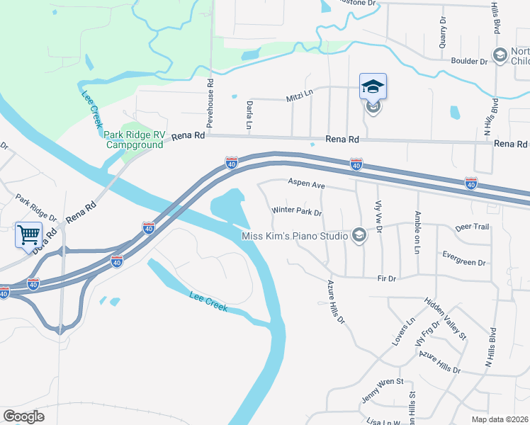 map of restaurants, bars, coffee shops, grocery stores, and more near 1709 River Ridge Road in Van Buren