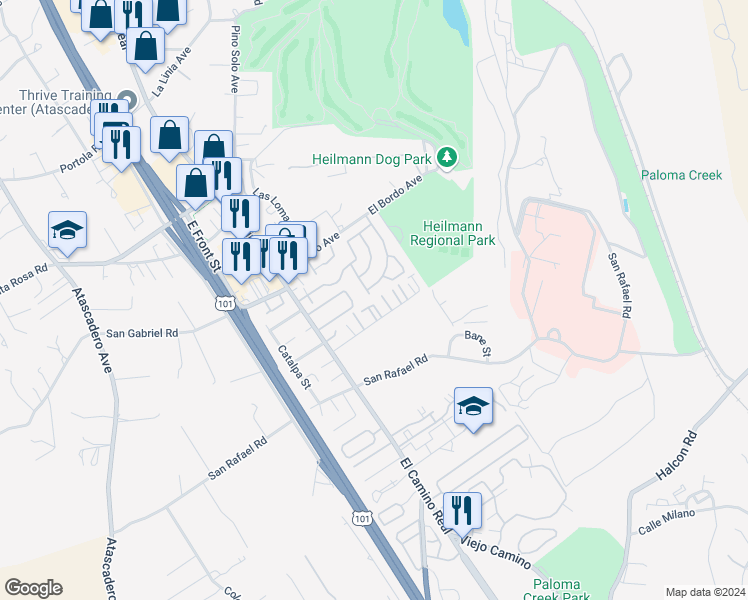 map of restaurants, bars, coffee shops, grocery stores, and more near 9327 Musselman Drive in Atascadero