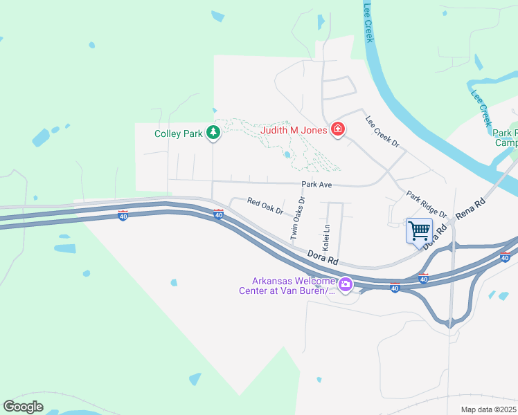 map of restaurants, bars, coffee shops, grocery stores, and more near 2605 Red Oak Drive in Van Buren