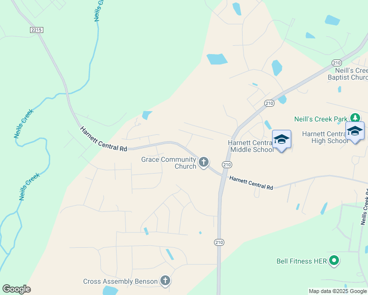 map of restaurants, bars, coffee shops, grocery stores, and more near State Road 2215 in Fuquay-Varina