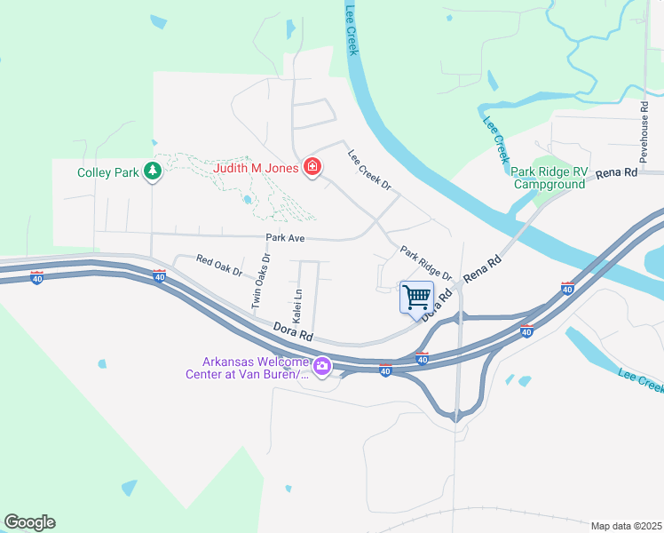 map of restaurants, bars, coffee shops, grocery stores, and more near 2207 Kaylonni Lane in Van Buren