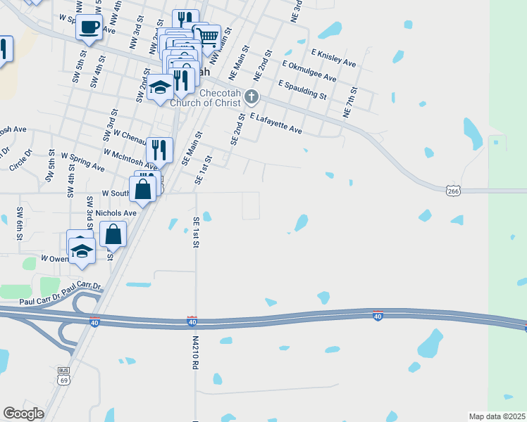 map of restaurants, bars, coffee shops, grocery stores, and more near 707 Southeast 4th Street in Checotah