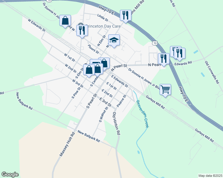 map of restaurants, bars, coffee shops, grocery stores, and more near 302 East 1st Street in Princeton