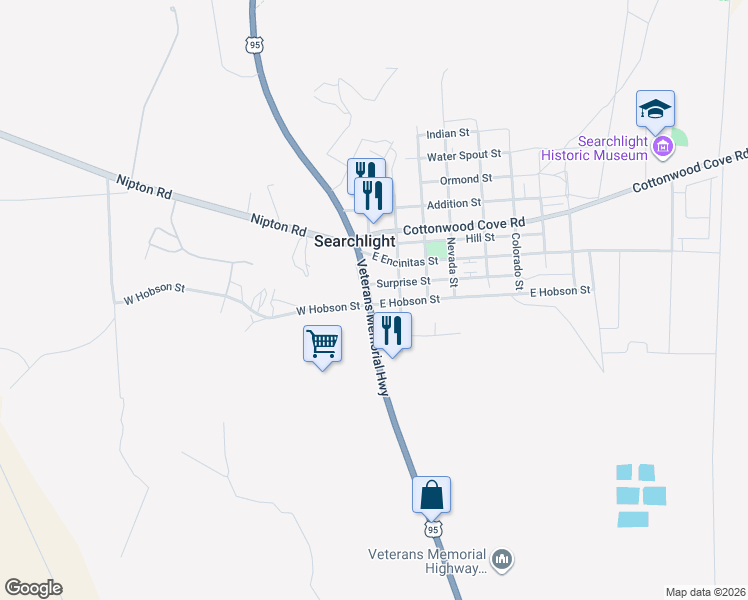 map of restaurants, bars, coffee shops, grocery stores, and more near 430 U.S. 95 in Searchlight