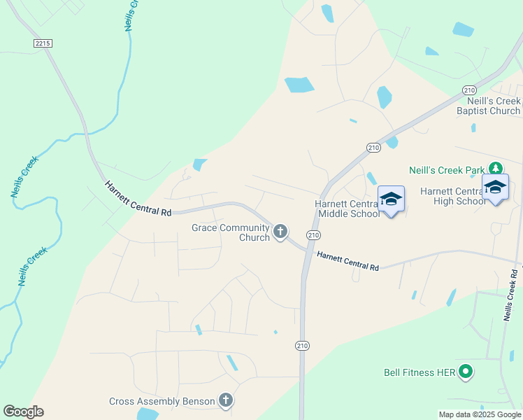 map of restaurants, bars, coffee shops, grocery stores, and more near 14 Luscious Lane in Angier