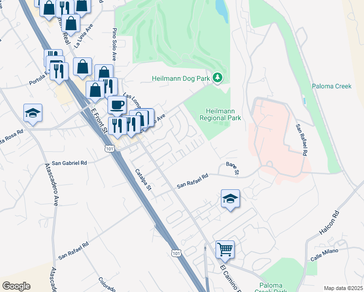 map of restaurants, bars, coffee shops, grocery stores, and more near 9327 Musselman Drive in Atascadero