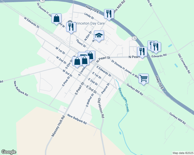 map of restaurants, bars, coffee shops, grocery stores, and more near 302 East 1st Street in Princeton