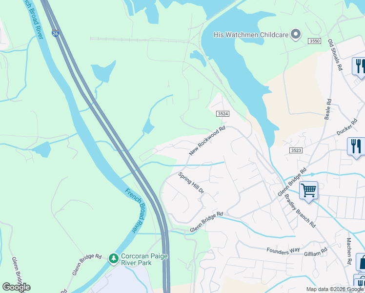 map of restaurants, bars, coffee shops, grocery stores, and more near 124 New Rockwood Road in Arden