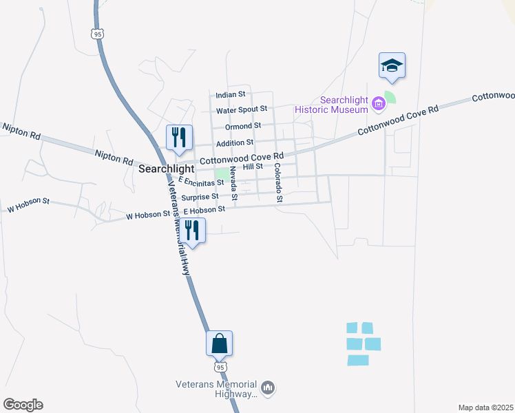 map of restaurants, bars, coffee shops, grocery stores, and more near East Hobson Street in Searchlight