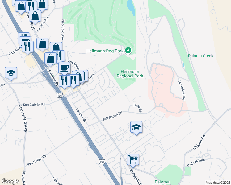 map of restaurants, bars, coffee shops, grocery stores, and more near 9375 Musselman Drive in Atascadero