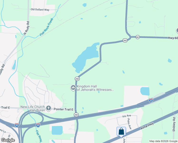 map of restaurants, bars, coffee shops, grocery stores, and more near 1870 Arkansas 282 in Van Buren