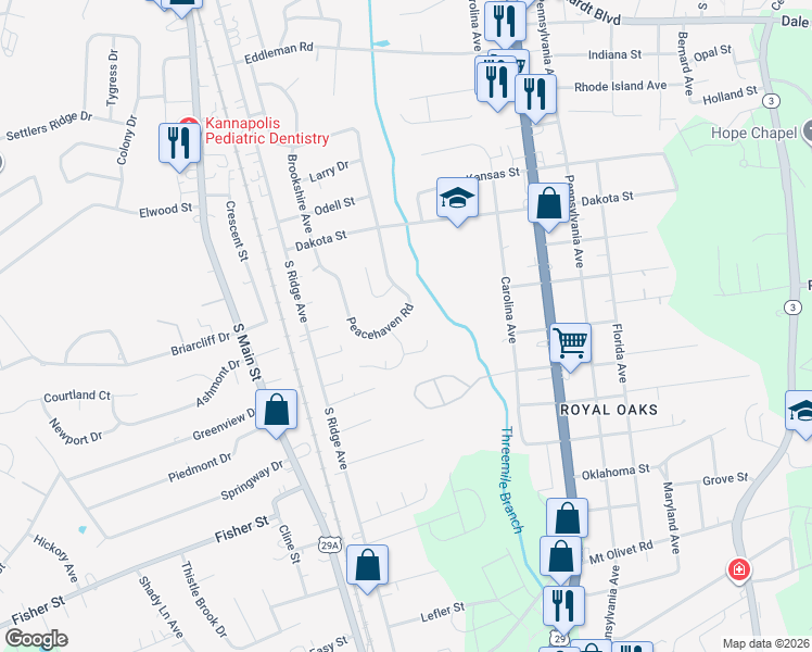 map of restaurants, bars, coffee shops, grocery stores, and more near 2104 Congress Court in Kannapolis
