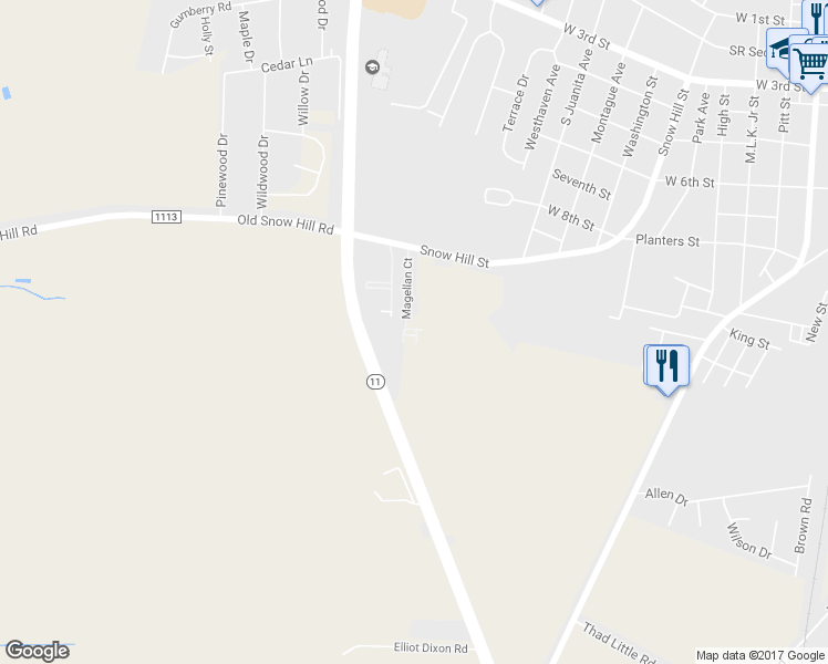 map of restaurants, bars, coffee shops, grocery stores, and more near 4460 Magellan Court in Ayden