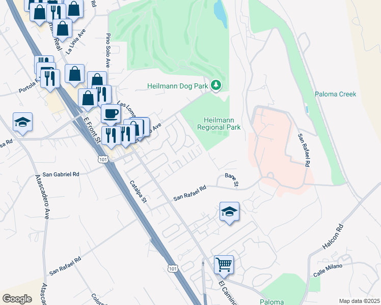 map of restaurants, bars, coffee shops, grocery stores, and more near 9367 Musselman Drive in Atascadero