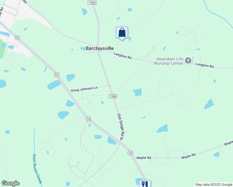 map of restaurants, bars, coffee shops, grocery stores, and more near 34 Wynnridge Drive in Angier