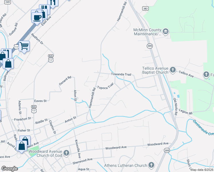 map of restaurants, bars, coffee shops, grocery stores, and more near 823 Topoca Trail in Athens