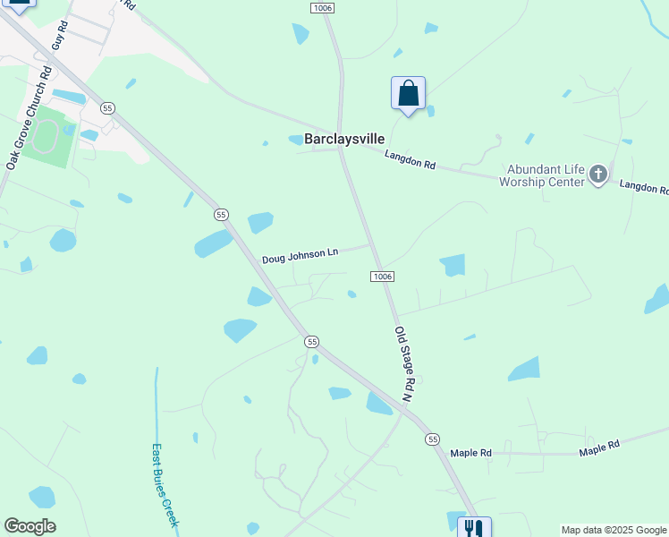 map of restaurants, bars, coffee shops, grocery stores, and more near 235 Colby Lane in Angier