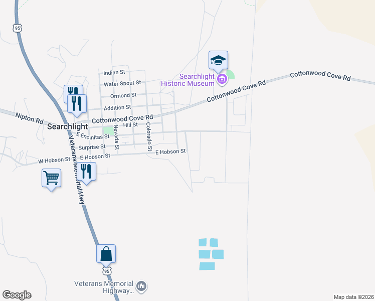 map of restaurants, bars, coffee shops, grocery stores, and more near South Nugget Lane in Searchlight