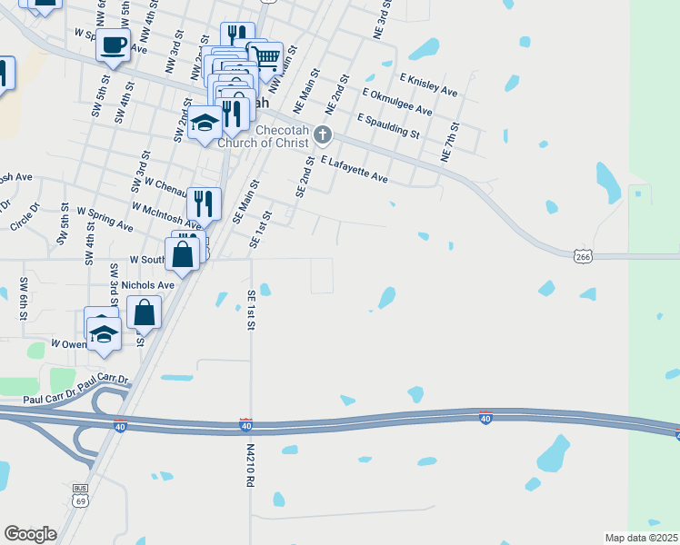 map of restaurants, bars, coffee shops, grocery stores, and more near 707 Southeast 4th Street in Checotah