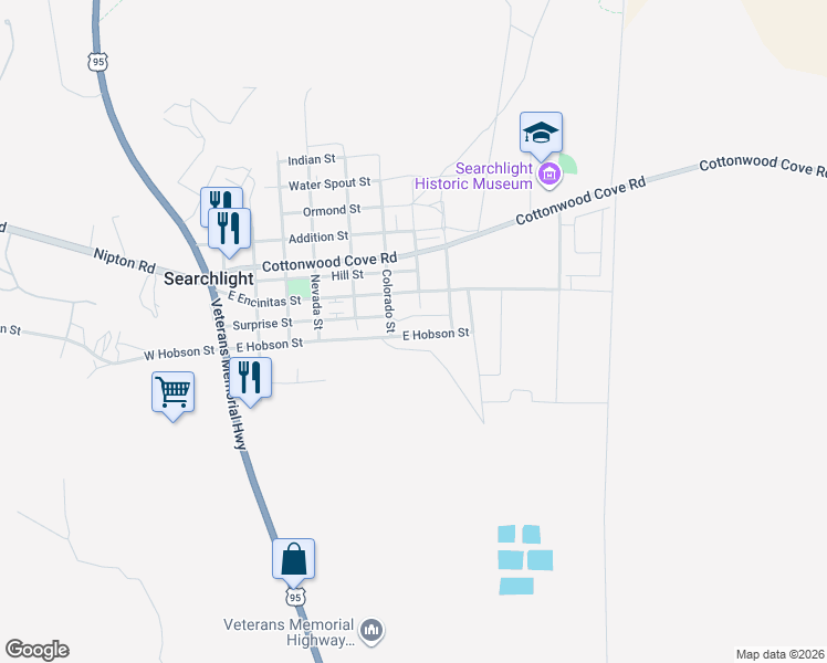 map of restaurants, bars, coffee shops, grocery stores, and more near 550 East Hobson Street in Searchlight