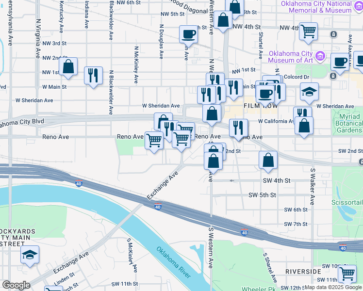 map of restaurants, bars, coffee shops, grocery stores, and more near 311 South Klein Avenue in Oklahoma City