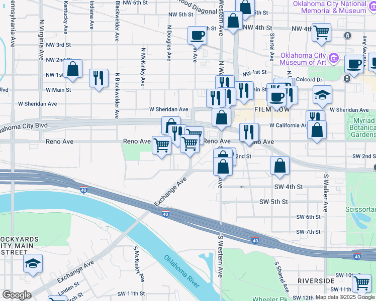 map of restaurants, bars, coffee shops, grocery stores, and more near 311 South Klein Avenue in Oklahoma City