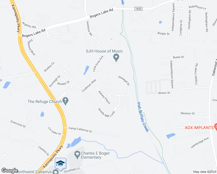 map of restaurants, bars, coffee shops, grocery stores, and more near 3238 Lock Erne Avenue in Kannapolis