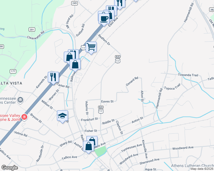 map of restaurants, bars, coffee shops, grocery stores, and more near 1913 North Jackson Street in Athens