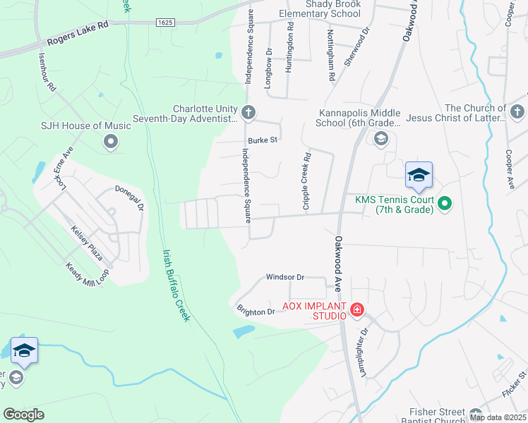 map of restaurants, bars, coffee shops, grocery stores, and more near 1615 Morningside Court in Kannapolis