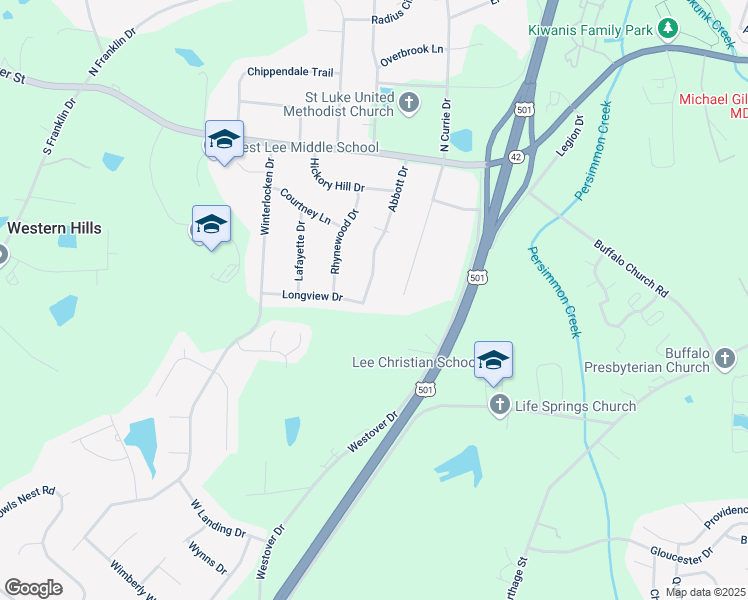 map of restaurants, bars, coffee shops, grocery stores, and more near 423 Abbott Drive in Sanford