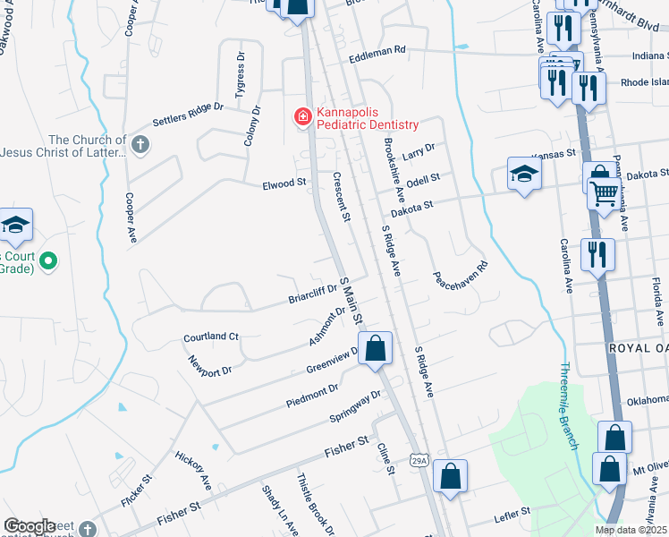map of restaurants, bars, coffee shops, grocery stores, and more near 2007 South Main Street in Kannapolis