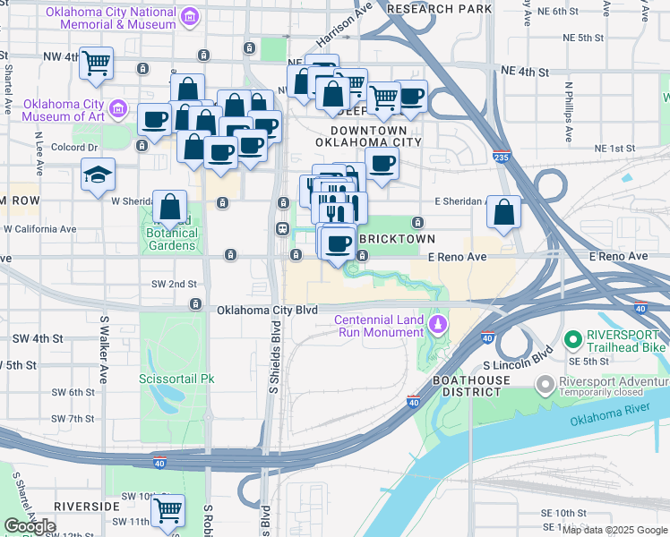 map of restaurants, bars, coffee shops, grocery stores, and more near 100d Wanda Jackson Way in Oklahoma City