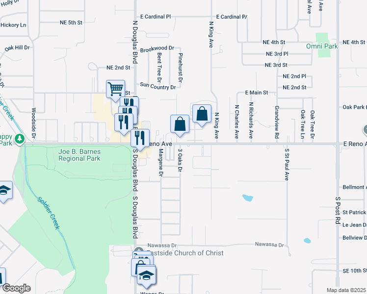 map of restaurants, bars, coffee shops, grocery stores, and more near 9209 East Reno Avenue in Midwest City