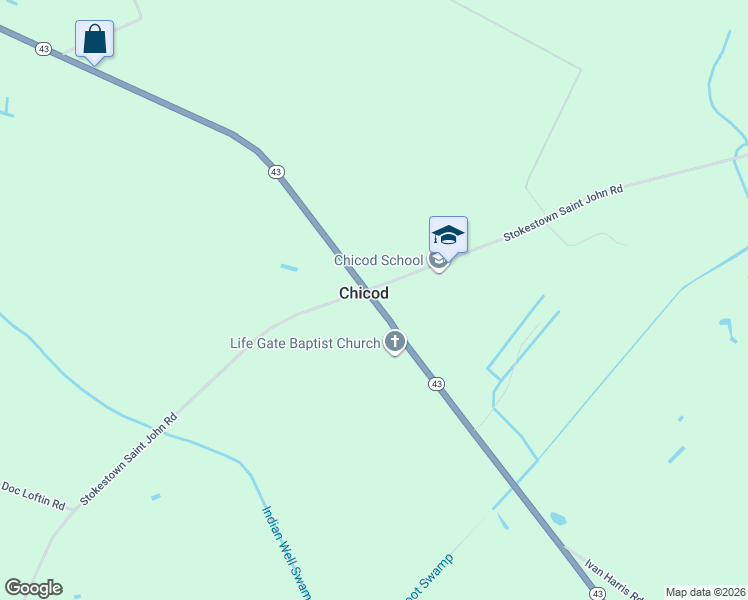 map of restaurants, bars, coffee shops, grocery stores, and more near 7540 North Carolina 43 in Greenville